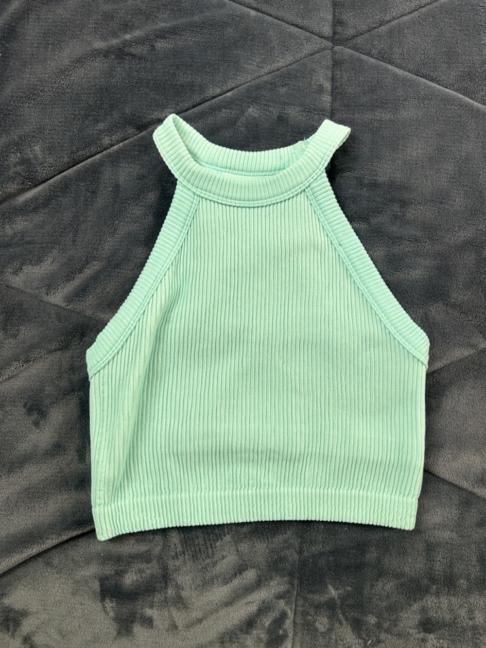 aerie Mint Ribbed High Neck Crop Top